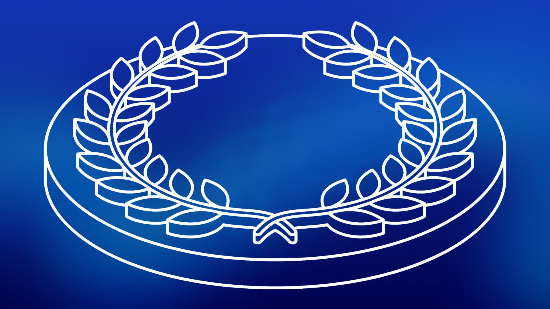 Line drawing of a laurel wreath flat on a low round plinth