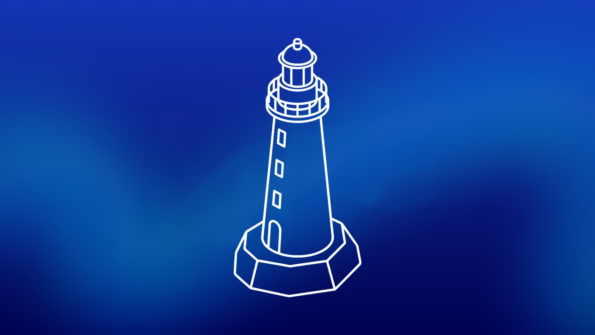 Line drawing of a lighthouse on a plain rock footing