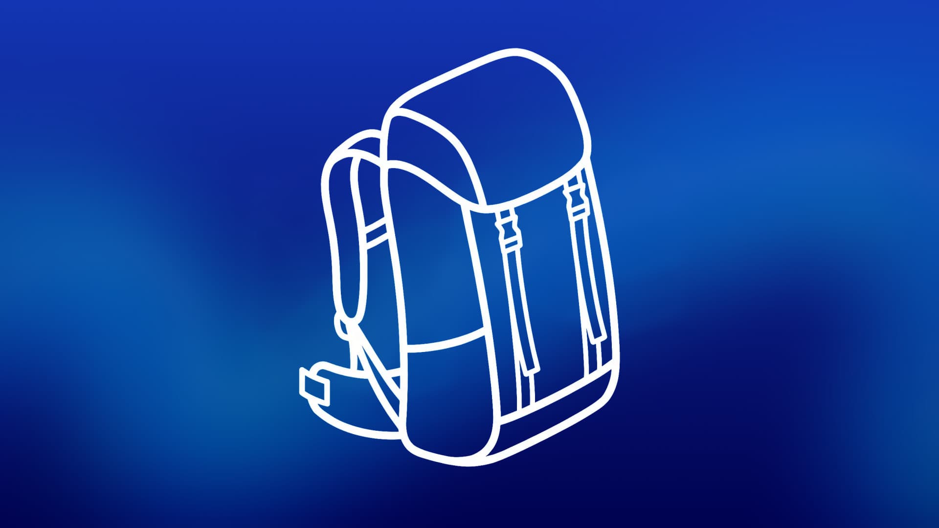 Line drawing of a hiking backpack upright on flat ground