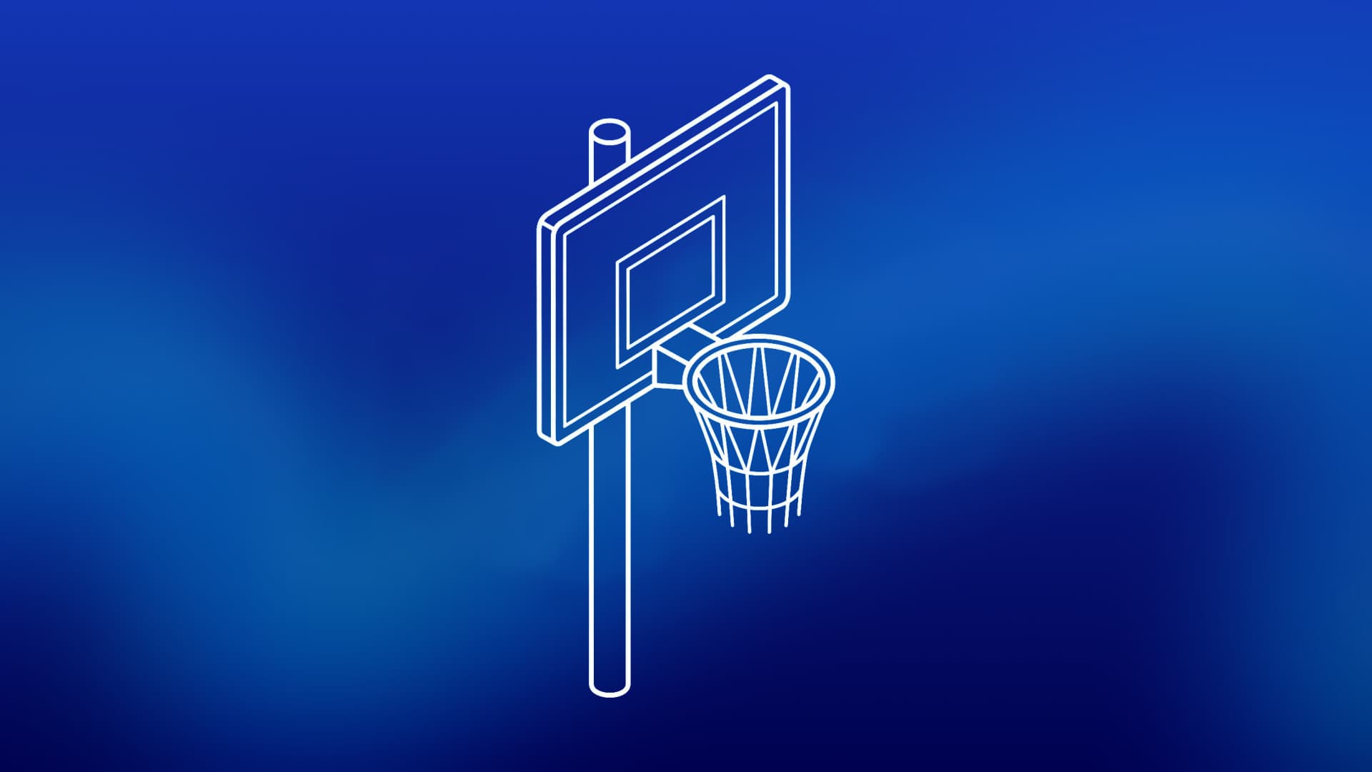 Line drawing of a basketball hoop on a plain pole, a flat rectangular backboard with a clean inner rectangle